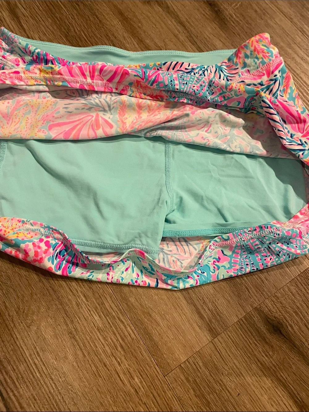 Lilly Pulitzer Light Aqua Swim Bottoms with Multicolor Floral Trim